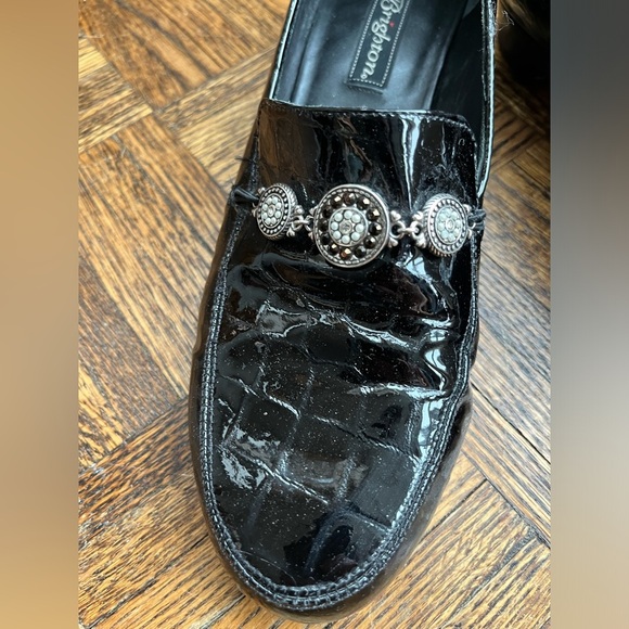 Brighton Black Erica Patent Croc Leather Loafers - Picture 3 of 7